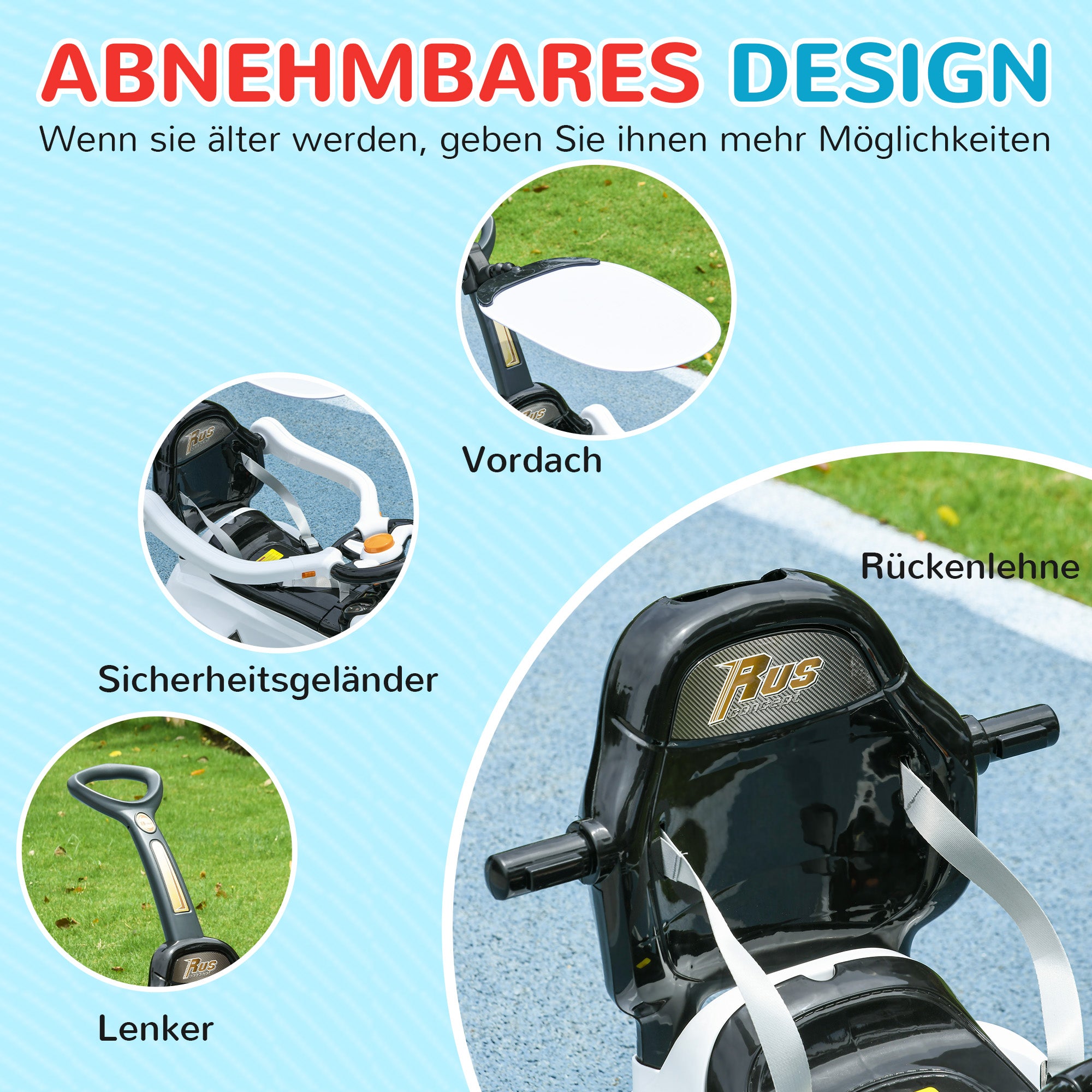Slide Car Slider Children's Car Kid's Vehicle Push and Handlebar with Backrest Protective Bar, Walking aid for Children 12-36 Months White+Black