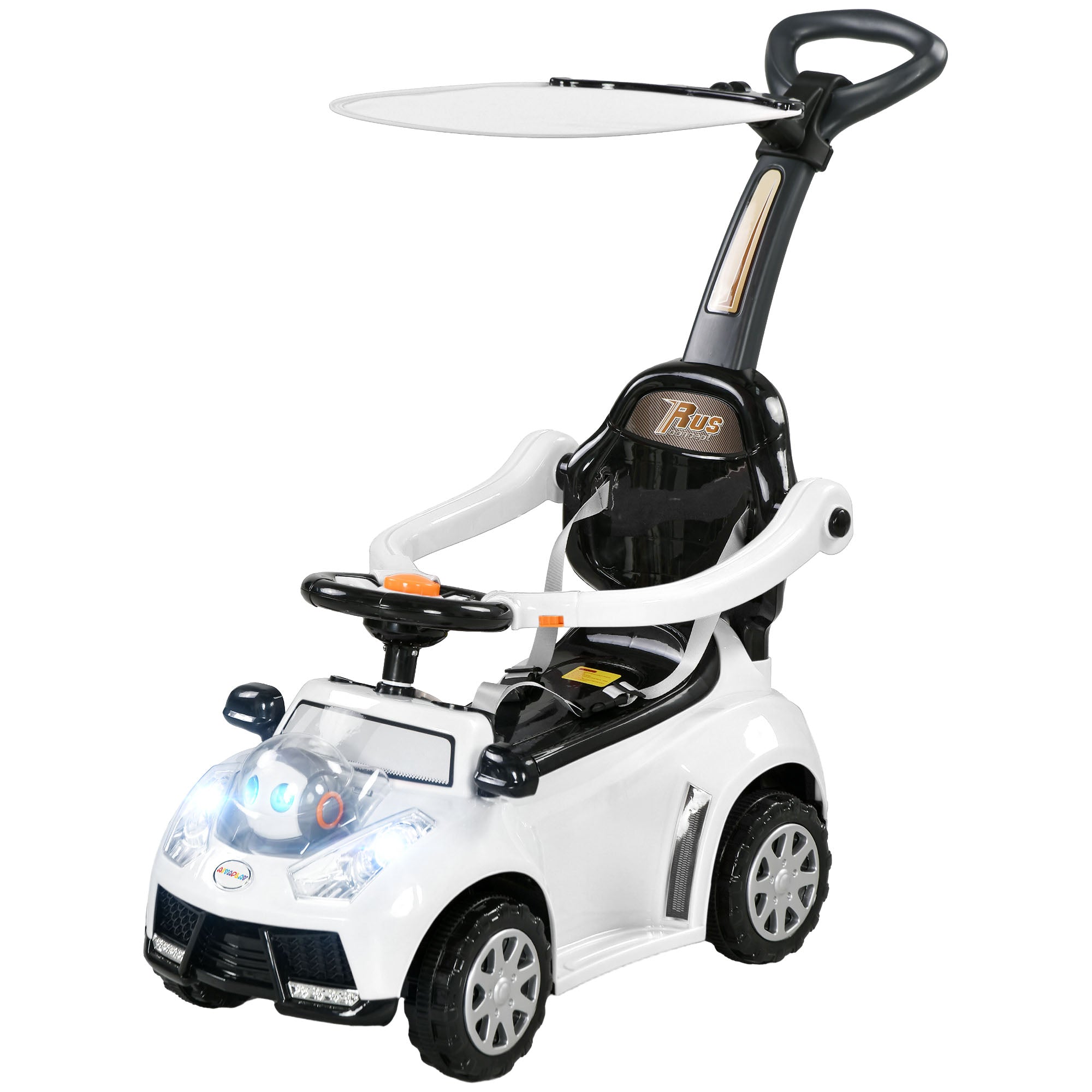 Slide Car Slider Children's Car Kid's Vehicle Push and Handlebar with Backrest Protective Bar, Walking aid for Children 12-36 Months White+Black