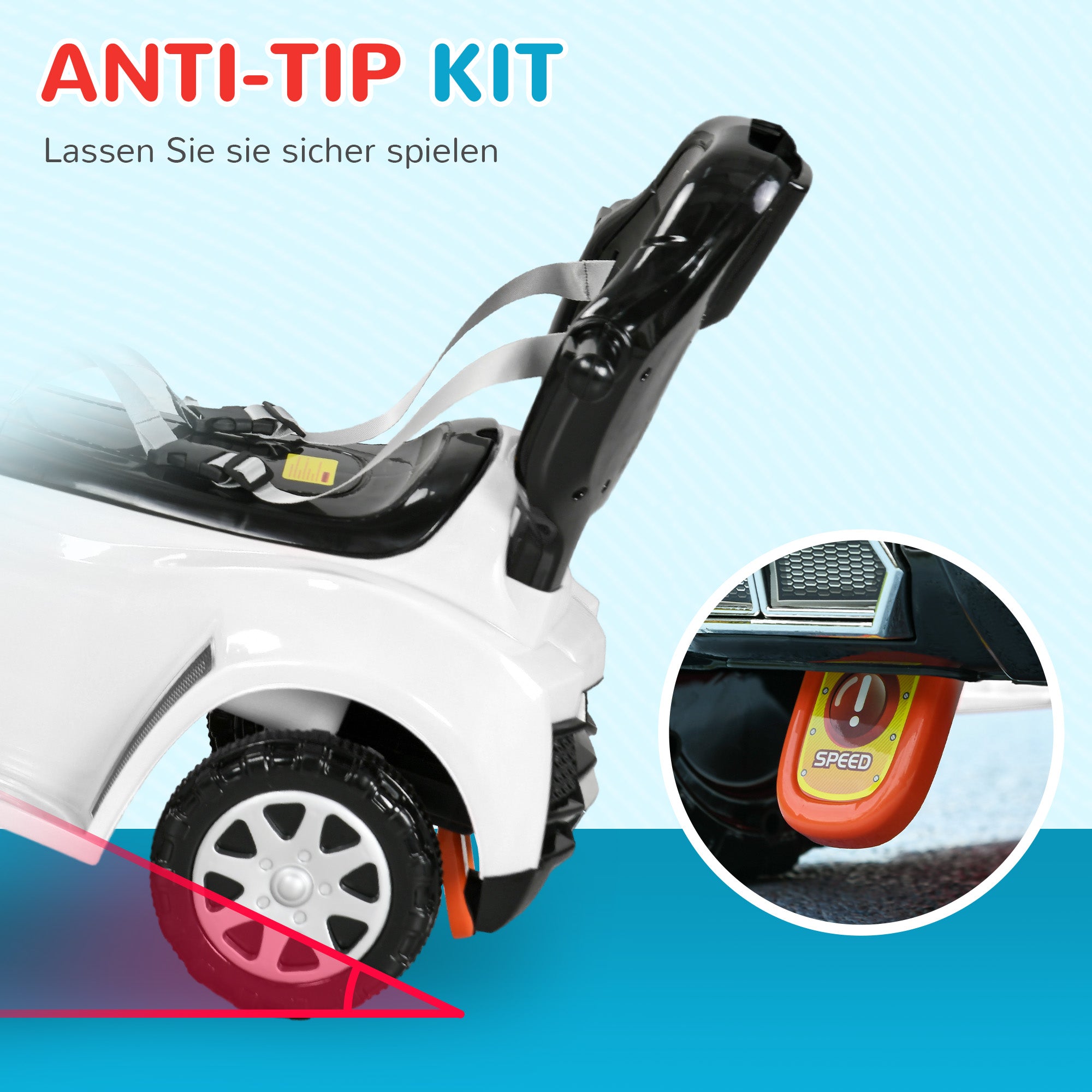 Slide Car Slider Children's Car Kid's Vehicle Push and Handlebar with Backrest Protective Bar, Walking aid for Children 12-36 Months White+Black