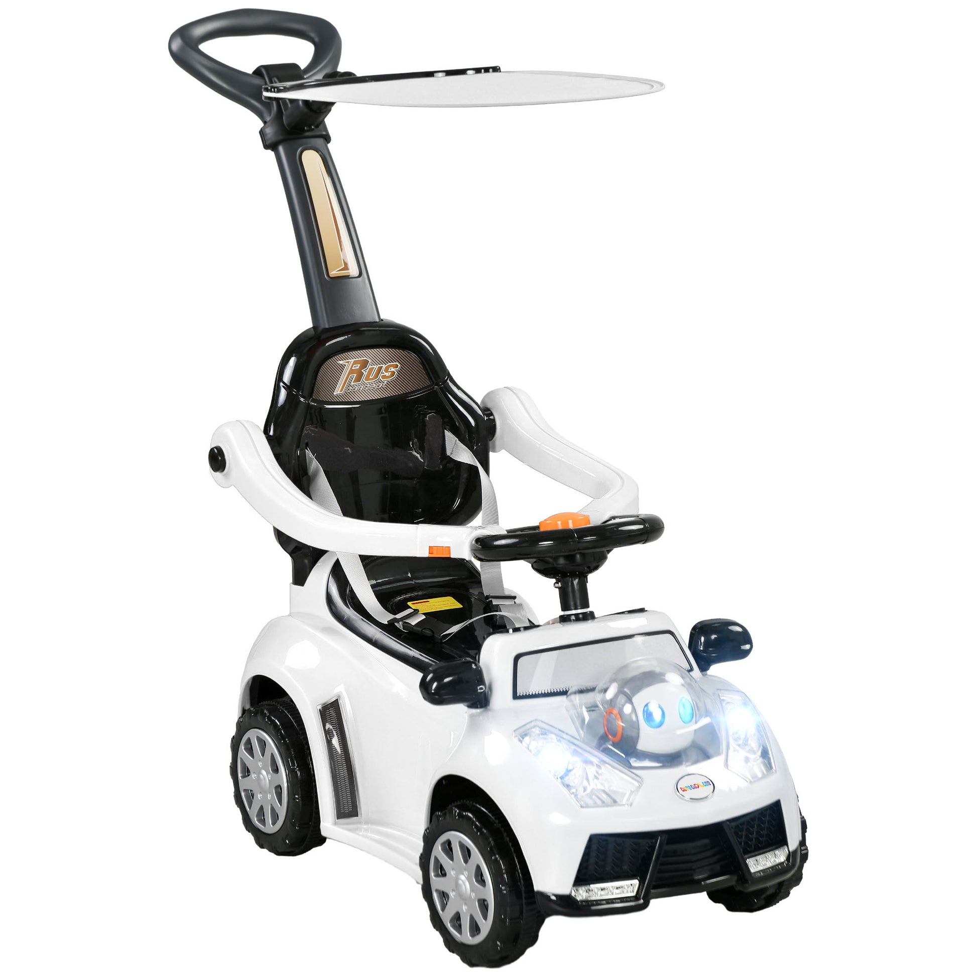 Slide Car Slider Children's Car Kid's Vehicle Push and Handlebar with Backrest Protective Bar, Walking aid for Children 12-36 Months White+Black