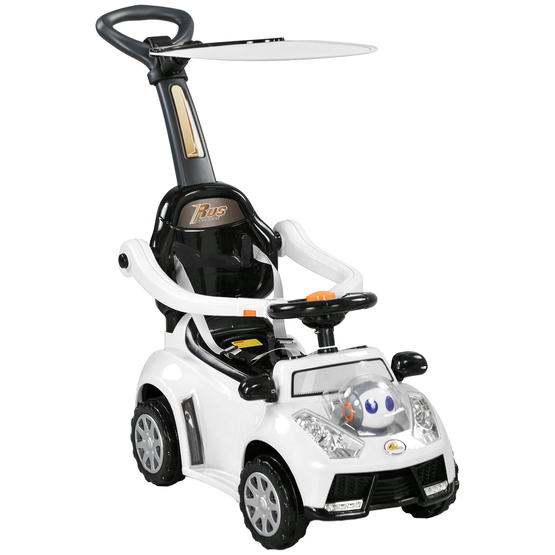 Slide Car Slider Children's Car Kid's Vehicle Push and Handlebar with Backrest Protective Bar, Walking aid for Children 12-36 Months White+Black