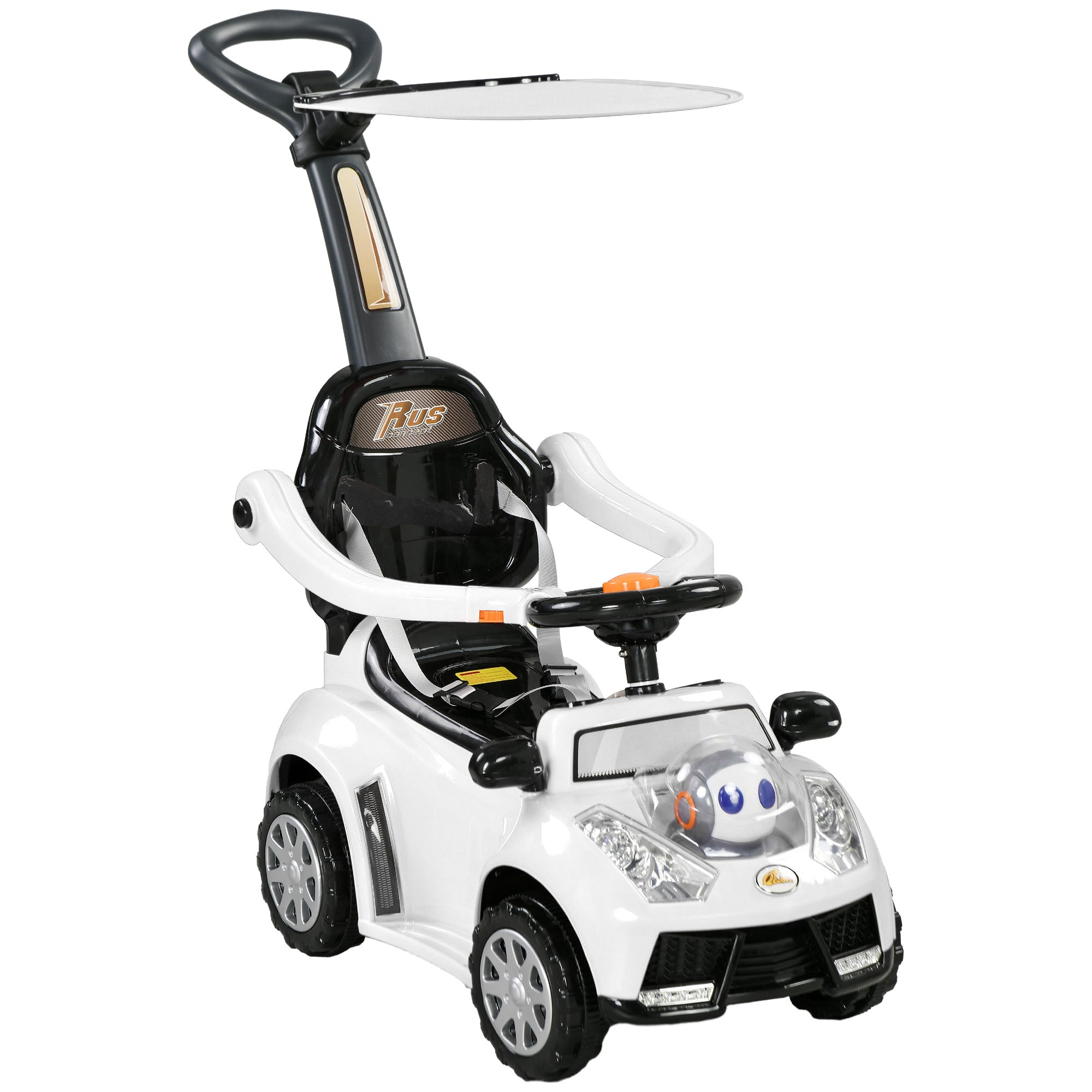Slide Car Slider Children's Car Kid's Vehicle Push and Handlebar with Backrest Protective Bar, Walking aid for Children 12-36 Months White+Black