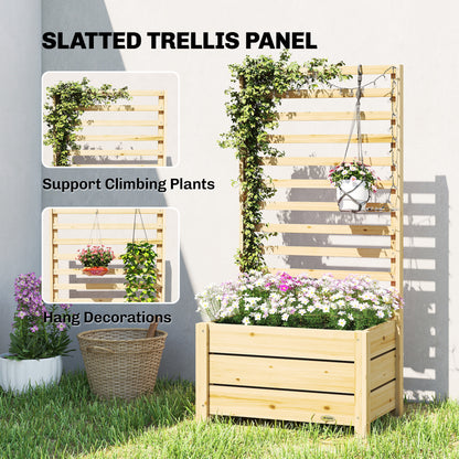 Raised Planter with Trellis — Natural Spruce Wood, Drainage Hole, Non-Woven Liner, 60 x 39 x 120 cm (23.6 x 15.4 x 47.2 in)