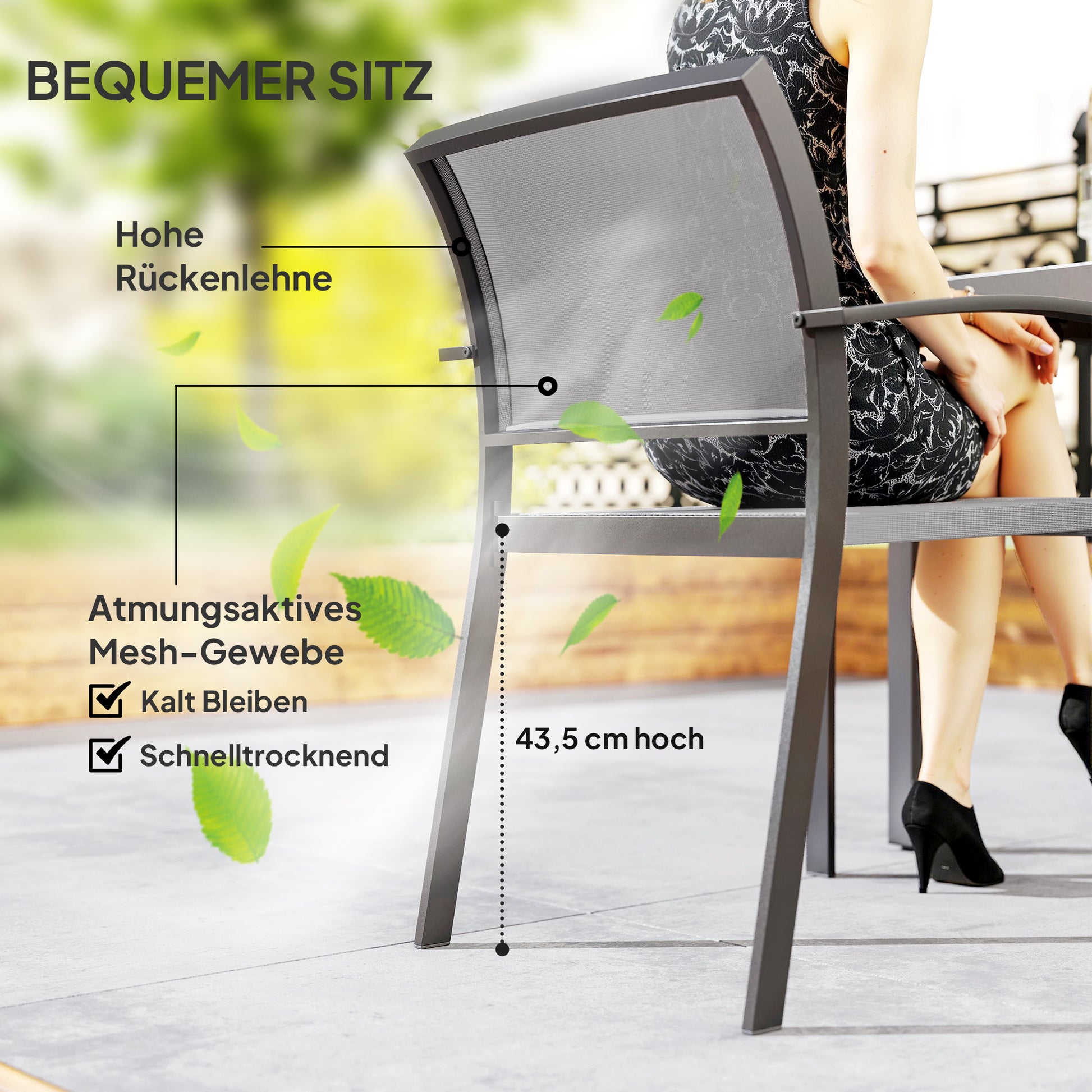3 Piece Dining Group for 2 Persons Dining Table with 2 Stackable Chairs, Bistro Set Dining Room Set Kitchen Table Set with Steel Frame Balcony Furniture Garden Furniture for Terrace, Balcony Gray