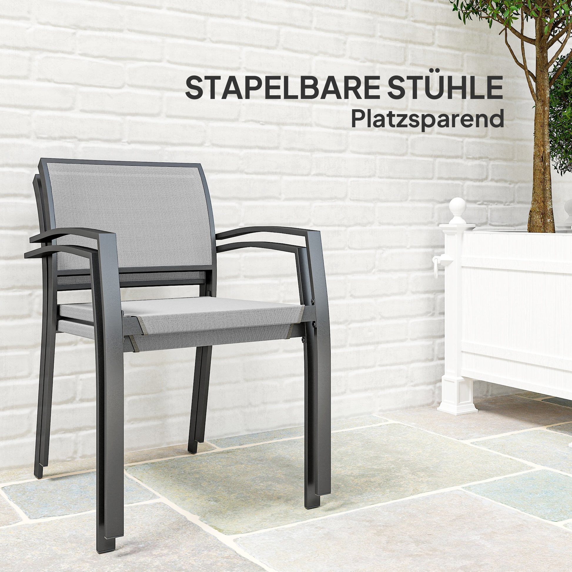 3 Piece Dining Group for 2 Persons Dining Table with 2 Stackable Chairs, Bistro Set Dining Room Set Kitchen Table Set with Steel Frame Balcony Furniture Garden Furniture for Terrace, Balcony Gray
