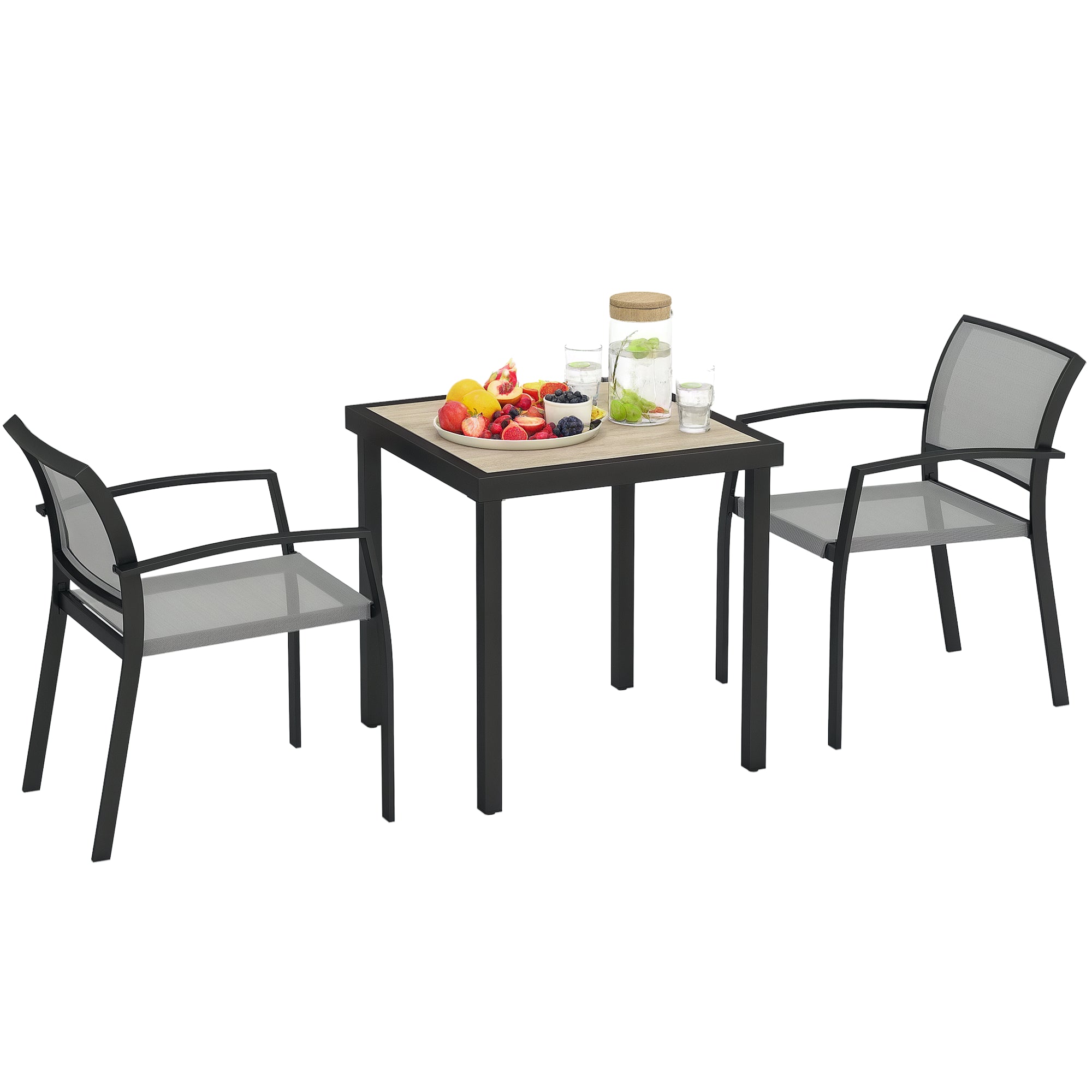 3 Piece Dining Group for 2 Persons Dining Table with 2 Stackable Chairs, Bistro Set Dining Room Set Kitchen Table Set with Steel Frame Balcony Furniture Garden Furniture for Terrace, Balcony Gray