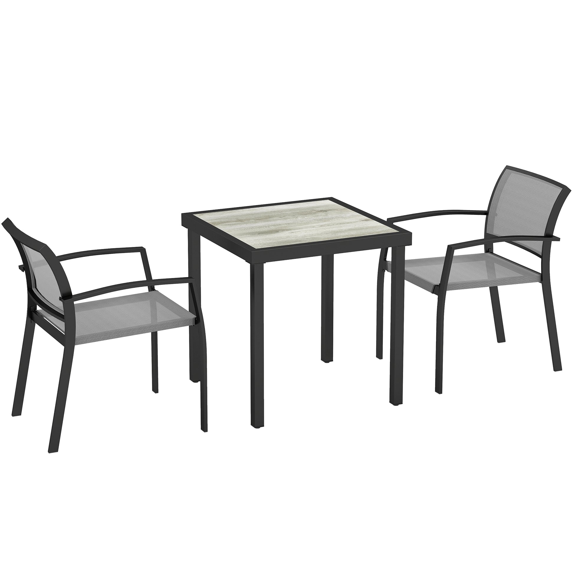 3 Piece Dining Group for 2 Persons Dining Table with 2 Stackable Chairs, Bistro Set Dining Room Set Kitchen Table Set with Steel Frame Balcony Furniture Garden Furniture for Terrace, Balcony Gray