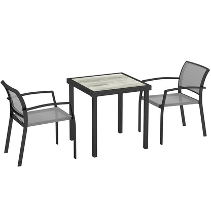 3 Piece Dining Group for 2 Persons Dining Table with 2 Stackable Chairs, Bistro Set Dining Room Set Kitchen Table Set with Steel Frame Balcony Furniture Garden Furniture for Terrace, Balcony Gray