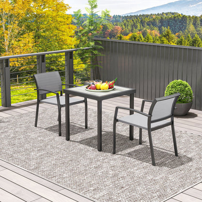 3 Piece Dining Group for 2 Persons Dining Table with 2 Stackable Chairs, Bistro Set Dining Room Set Kitchen Table Set with Steel Frame Balcony Furniture Garden Furniture for Terrace, Balcony Gray