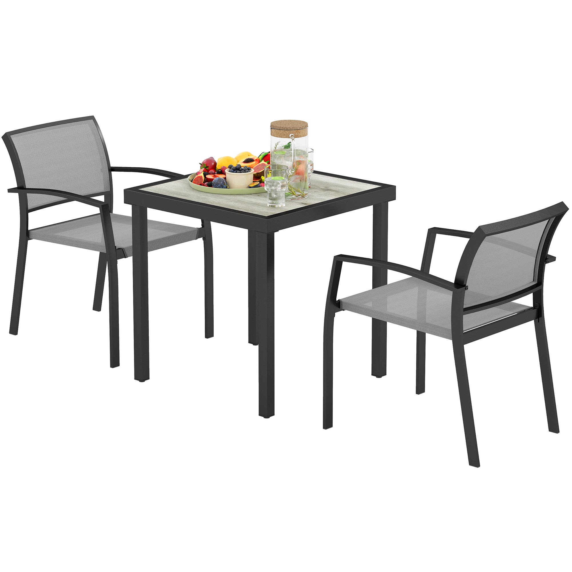 3 Piece Dining Group for 2 Persons Dining Table with 2 Stackable Chairs, Bistro Set Dining Room Set Kitchen Table Set with Steel Frame Balcony Furniture Garden Furniture for Terrace, Balcony Gray