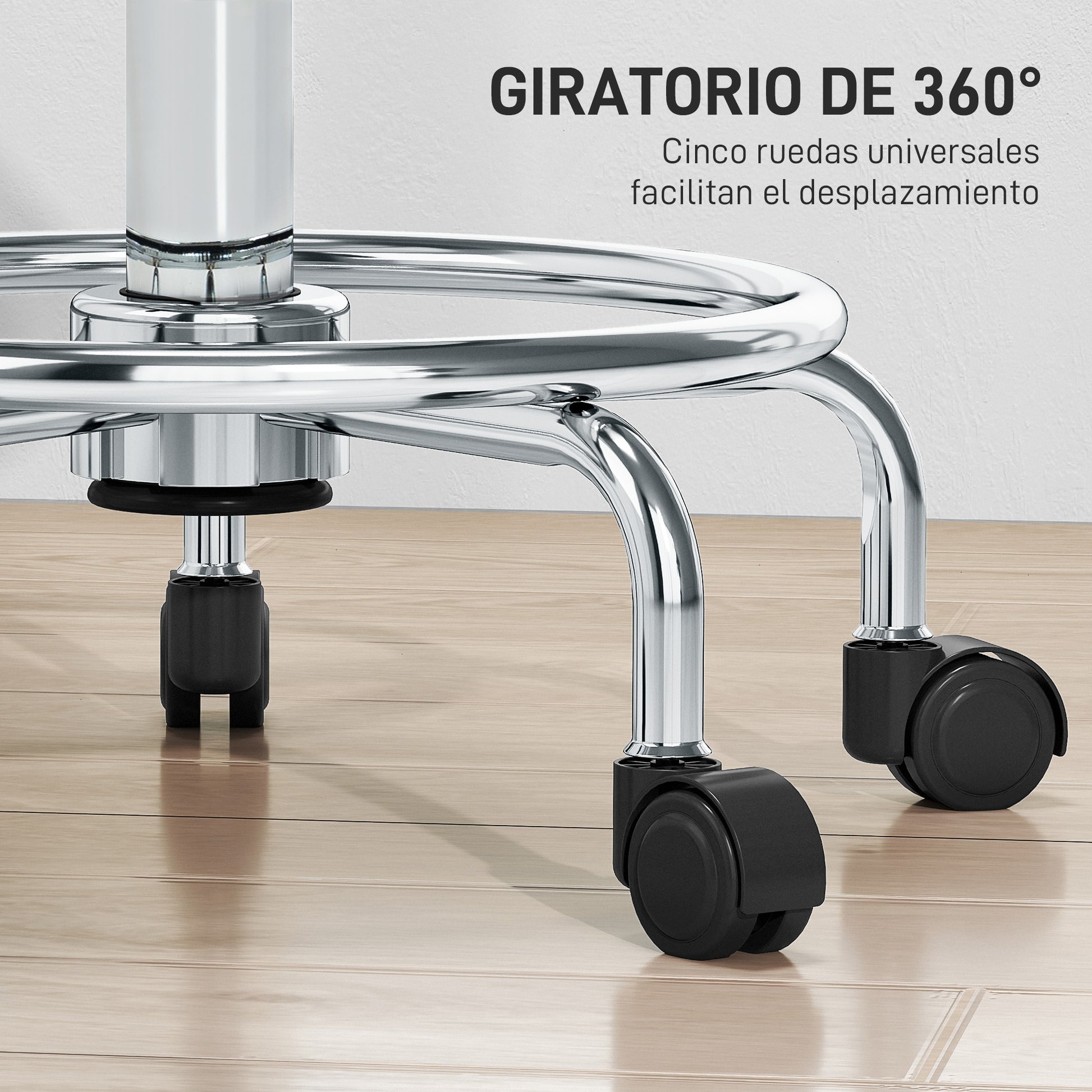 Swivel Stool with Wheels Adjustable Height 50-66 cm Padded Faux Leather Seat Footrest for Living Rooms and Workshops Grey