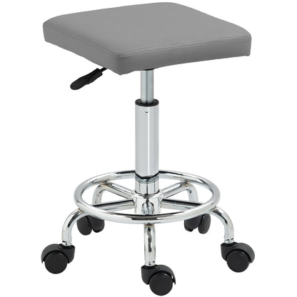 Swivel Stool with Wheels Adjustable Height 50-66 cm Padded Faux Leather Seat Footrest for Living Rooms and Workshops Grey