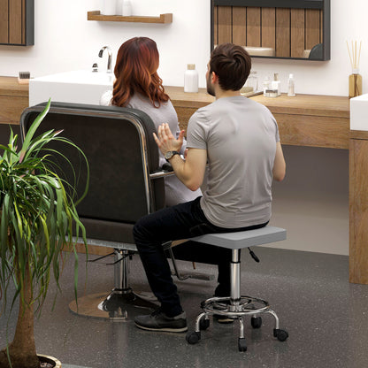 Swivel Stool with Wheels Adjustable Height 50-66 cm Padded Faux Leather Seat Footrest for Living Rooms and Workshops Grey