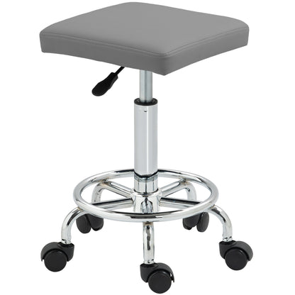 Swivel Stool with Wheels Adjustable Height 50-66 cm Padded Faux Leather Seat Footrest for Living Rooms and Workshops Grey