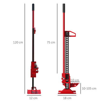 Car Jack Lifting Jack Lifting Height 10-105 cm Max Load 3 tons for Agricultural Maintenance Kit, Hoist, Steel Winch Red