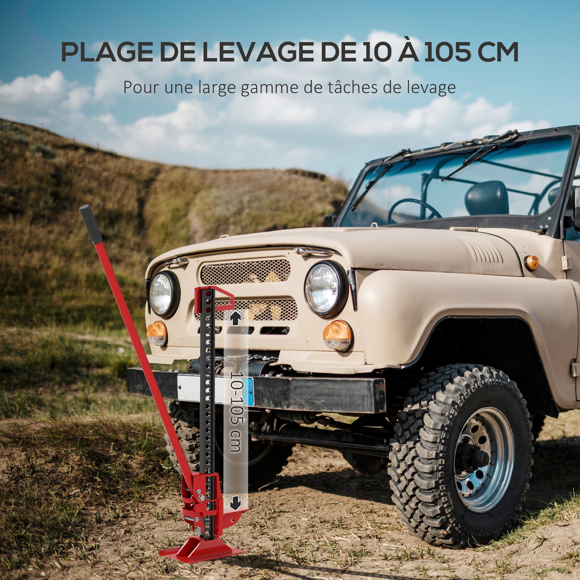 Car Jack Lifting Jack Lifting Height 10-105 cm Max Load 3 tons for Agricultural Maintenance Kit, Hoist, Steel Winch Red