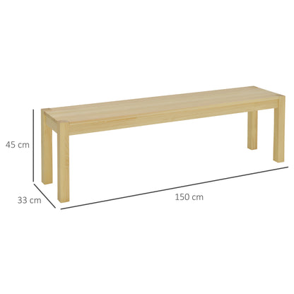 3-Seater Wooden Bench Country Style Kitchen Bench for Living Room, Kitchen, Entrance, Pine Wood, Up to 330 kg Load Capacity, 150 x 33 x 45 cm, Natural
