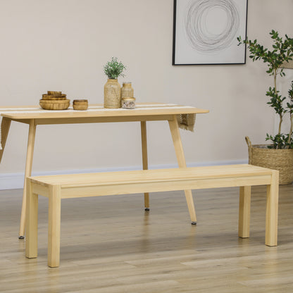 3-Seater Wooden Bench Country Style Kitchen Bench for Living Room, Kitchen, Entrance, Pine Wood, Up to 330 kg Load Capacity, 150 x 33 x 45 cm, Natural