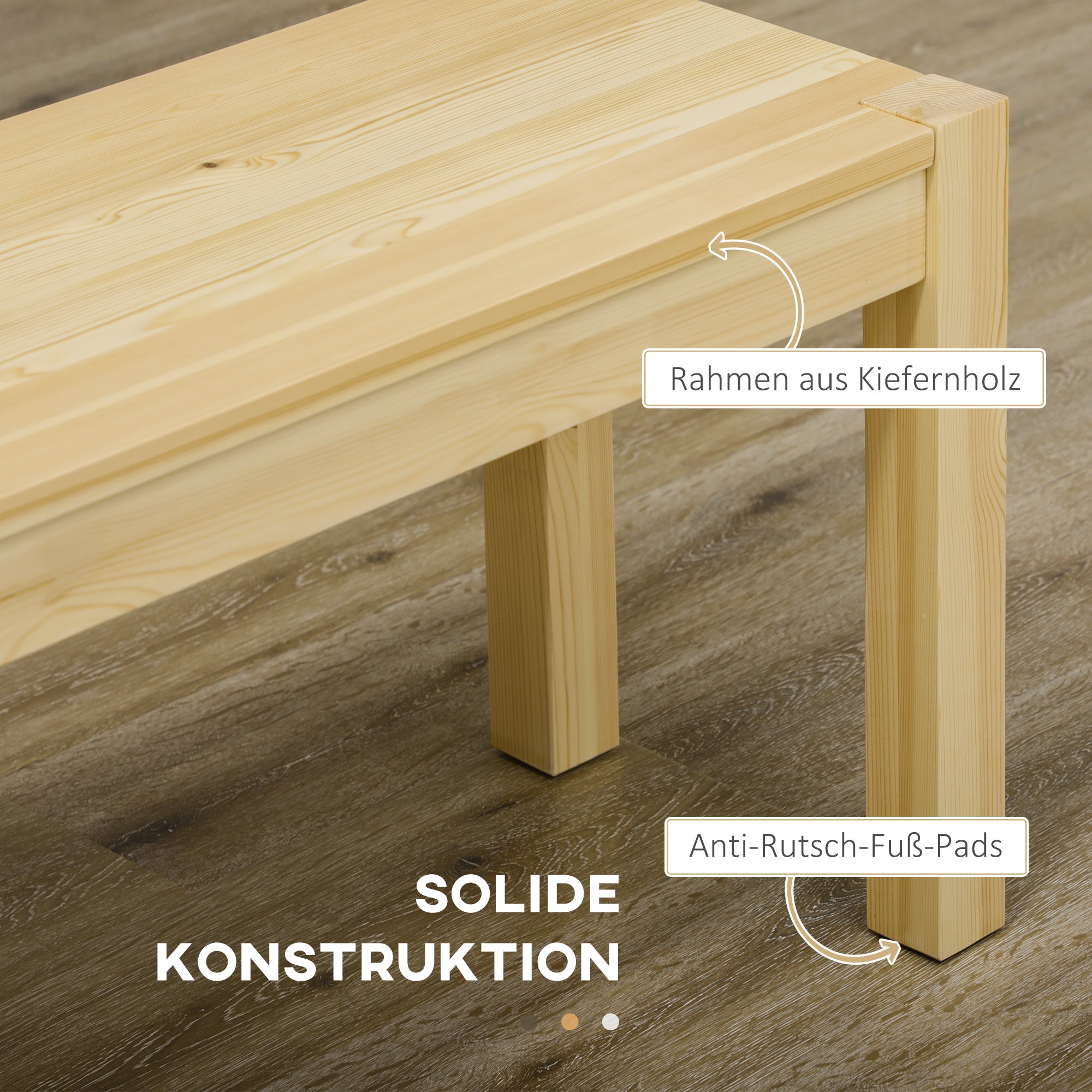 3-Seater Wooden Bench Country Style Kitchen Bench for Living Room, Kitchen, Entrance, Pine Wood, Up to 330 kg Load Capacity, 150 x 33 x 45 cm, Natural