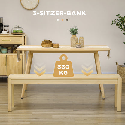 3-Seater Wooden Bench Country Style Kitchen Bench for Living Room, Kitchen, Entrance, Pine Wood, Up to 330 kg Load Capacity, 150 x 33 x 45 cm, Natural