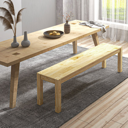 3-Seater Wooden Bench Country Style Kitchen Bench for Living Room, Kitchen, Entrance, Pine Wood, Up to 330 kg Load Capacity, 150 x 33 x 45 cm, Natural