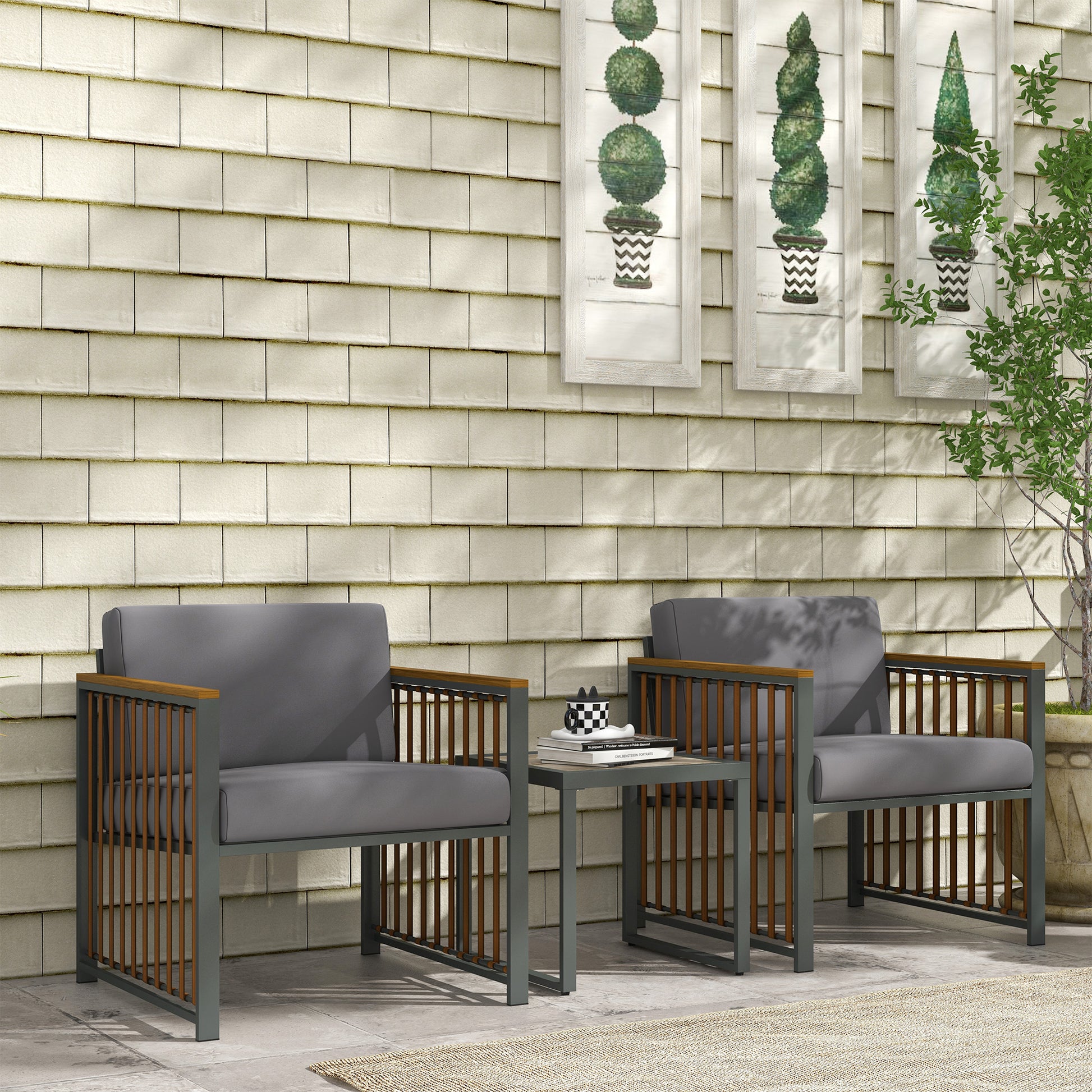 Garden Furniture Set 3 pcs, Bistro Set incl. Coffee Table, 2 Chairs, Garden Seating Group with Cushions, Patio Furniture Balcony Set for Terrace, Gray