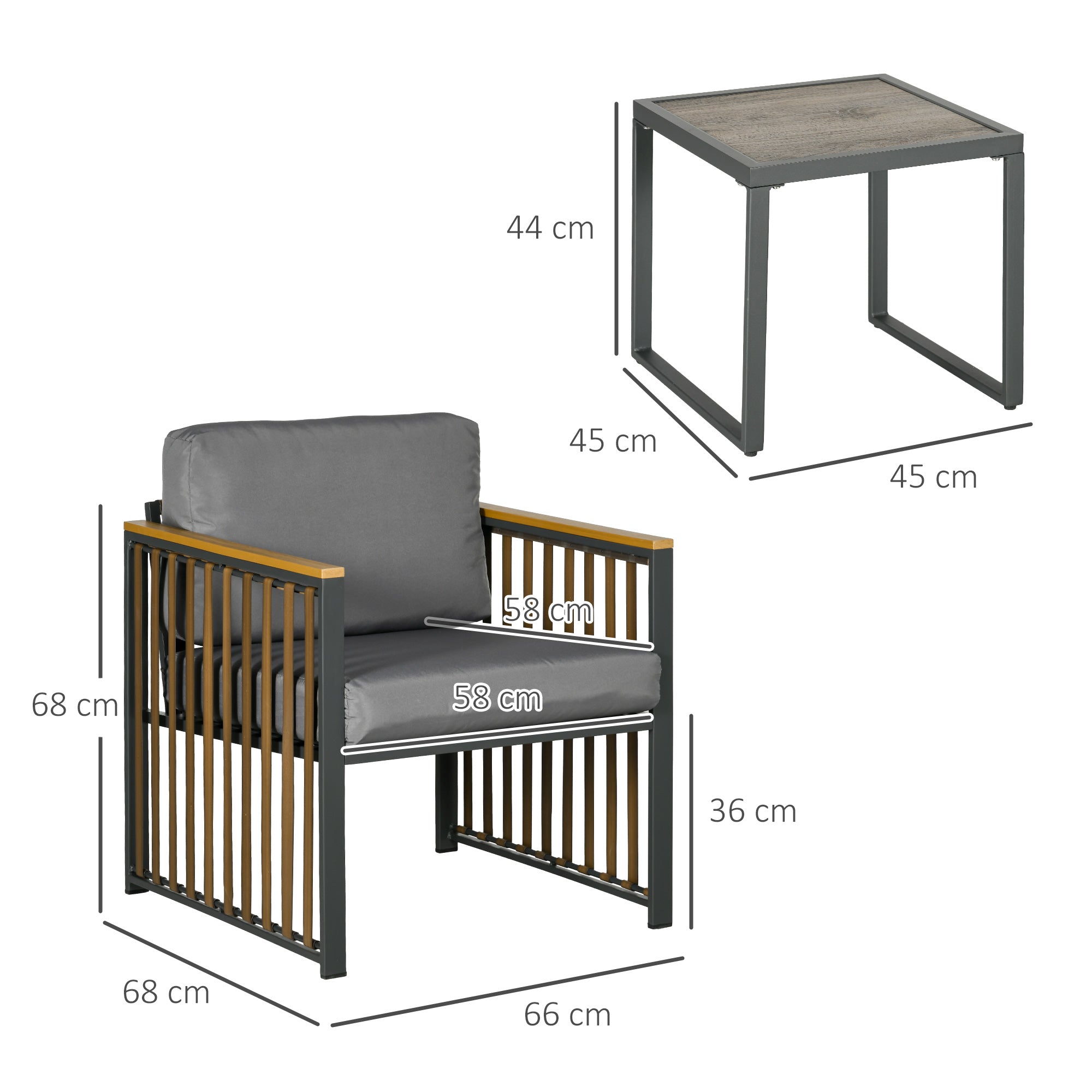 Garden Furniture Set 3 pcs, Bistro Set incl. Coffee Table, 2 Chairs, Garden Seating Group with Cushions, Patio Furniture Balcony Set for Terrace, Gray