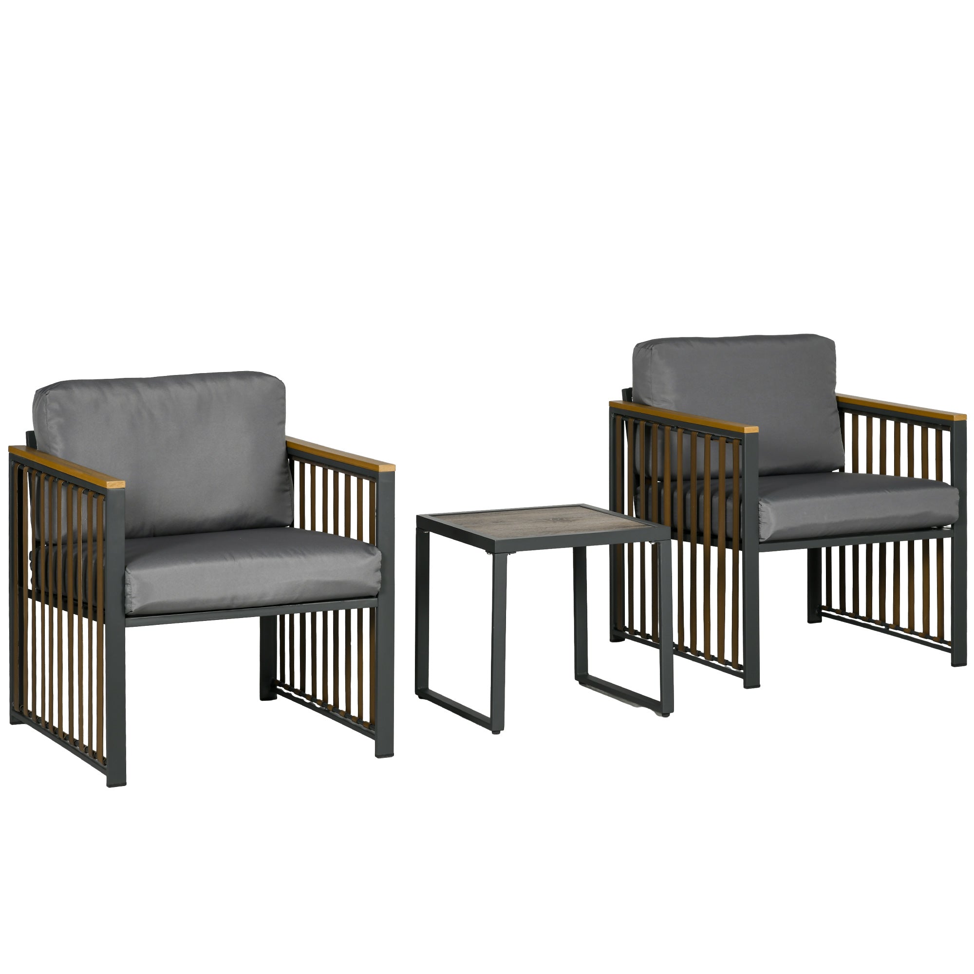 Garden Furniture Set 3 pcs, Bistro Set incl. Coffee Table, 2 Chairs, Garden Seating Group with Cushions, Patio Furniture Balcony Set for Terrace, Gray