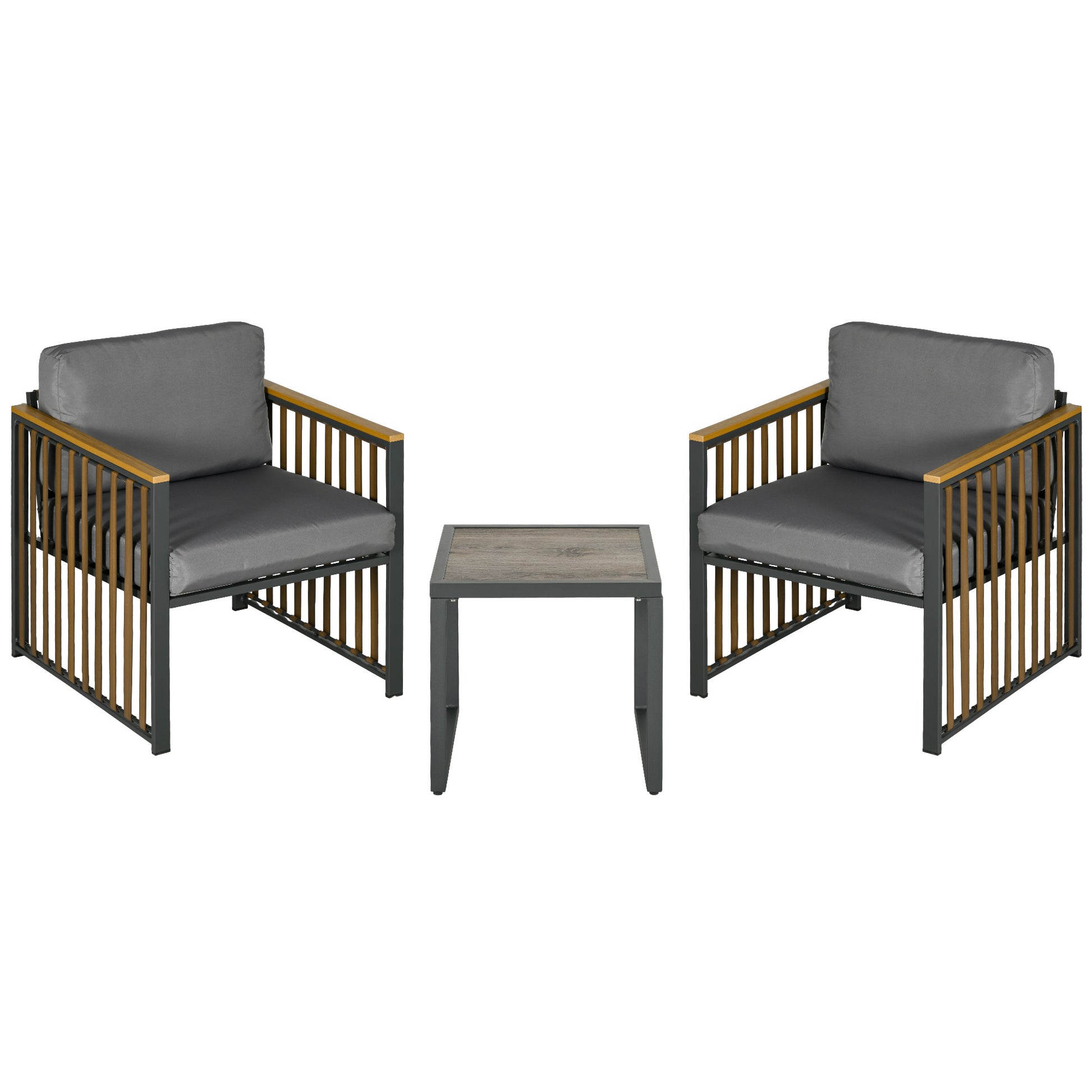 Garden Furniture Set 3 pcs, Bistro Set incl. Coffee Table, 2 Chairs, Garden Seating Group with Cushions, Patio Furniture Balcony Set for Terrace, Gray