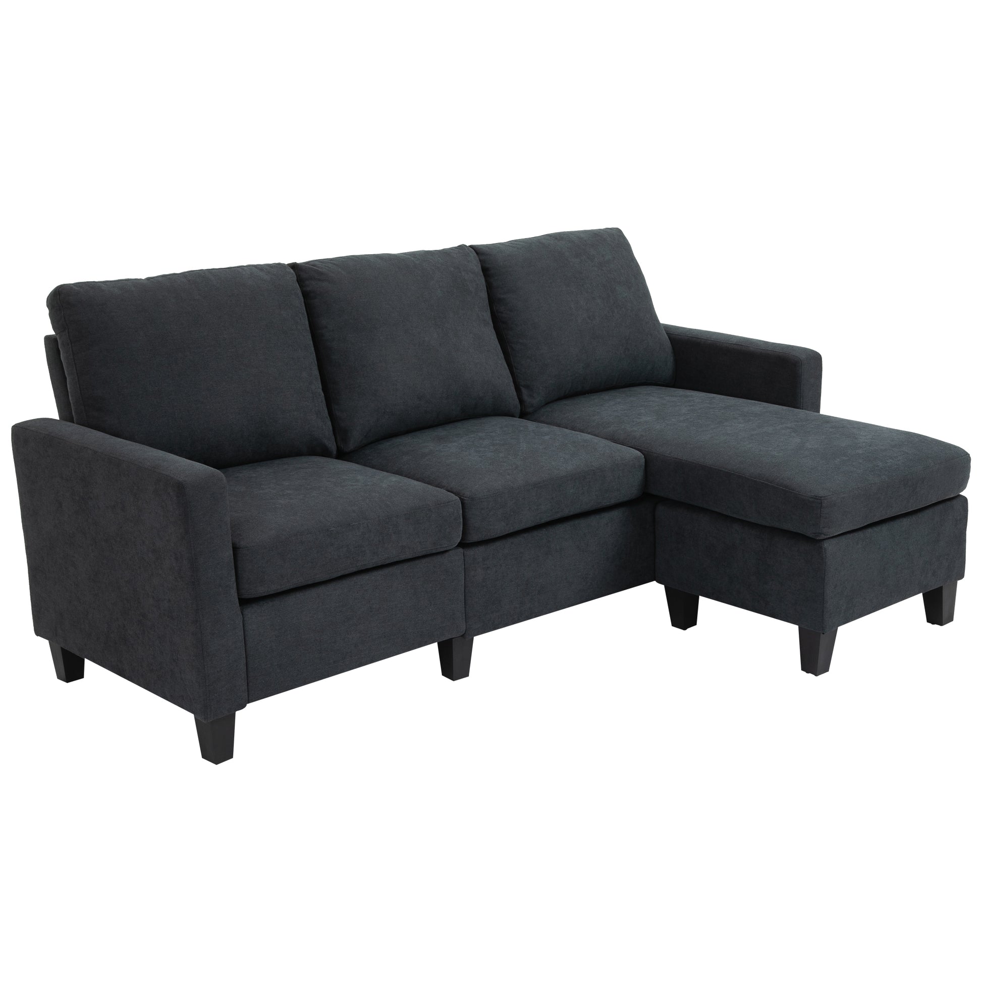 Corner Sofa with Sleeping Function, 3 Seater Sofa and Cushions, L-Shape Couch for Living Room, Bedroom 197 x 139 x 91 cm, Polyester, Dark Gray