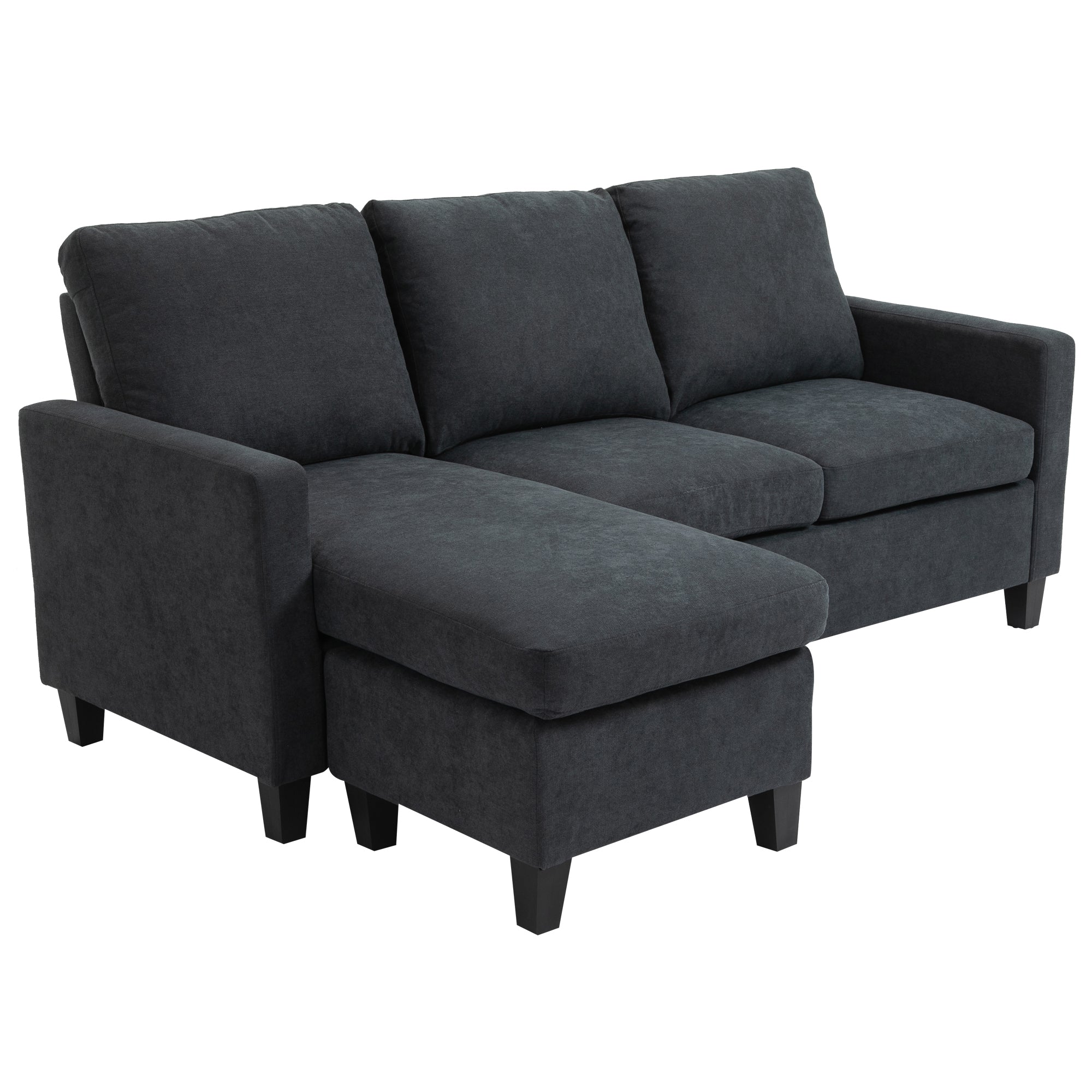Corner Sofa with Sleeping Function, 3 Seater Sofa and Cushions, L-Shape Couch for Living Room, Bedroom 197 x 139 x 91 cm, Polyester, Dark Gray