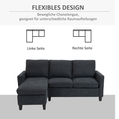 Corner Sofa with Sleeping Function, 3 Seater Sofa and Cushions, L-Shape Couch for Living Room, Bedroom 197 x 139 x 91 cm, Polyester, Dark Gray
