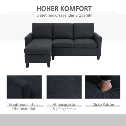 Corner Sofa with Sleeping Function, 3 Seater Sofa and Cushions, L-Shape Couch for Living Room, Bedroom 197 x 139 x 91 cm, Polyester, Dark Gray