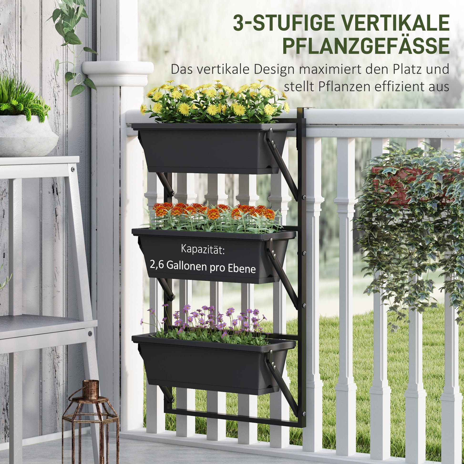 3-Piece Flower Pot Planter with Holes, 56x42 cm Plant Pots, Square Plant Pot, Plastic Flower Pot for Tomatoes and Flowers, Plant Pot for Garden Balcony, Dark Grey