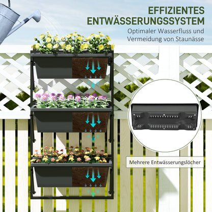 3-Piece Flower Pot Planter with Holes, 56x42 cm Plant Pots, Square Plant Pot, Plastic Flower Pot for Tomatoes and Flowers, Plant Pot for Garden Balcony, Dark Grey