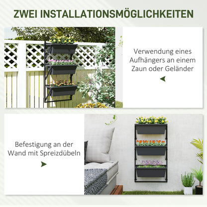 3-Piece Flower Pot Planter with Holes, 56x42 cm Plant Pots, Square Plant Pot, Plastic Flower Pot for Tomatoes and Flowers, Plant Pot for Garden Balcony, Dark Grey