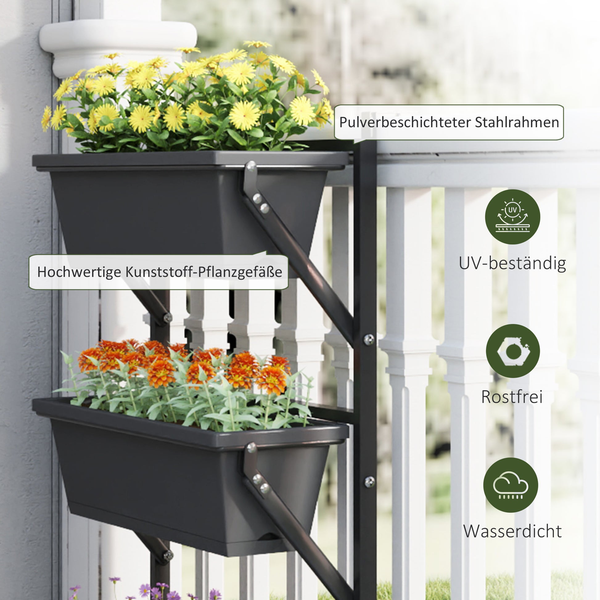 3-Piece Flower Pot Planter with Holes, 56x42 cm Plant Pots, Square Plant Pot, Plastic Flower Pot for Tomatoes and Flowers, Plant Pot for Garden Balcony, Dark Grey