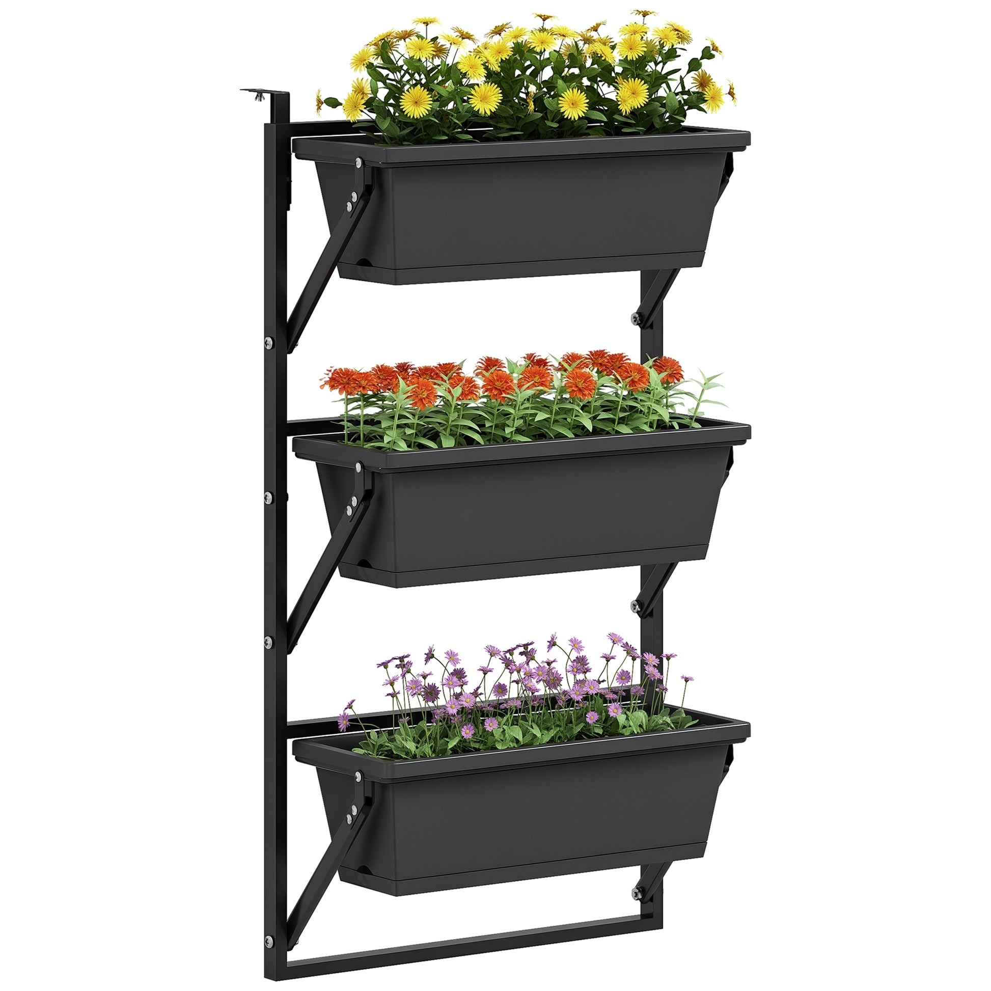 3-Piece Flower Pot Planter with Holes, 56x42 cm Plant Pots, Square Plant Pot, Plastic Flower Pot for Tomatoes and Flowers, Plant Pot for Garden Balcony, Dark Grey