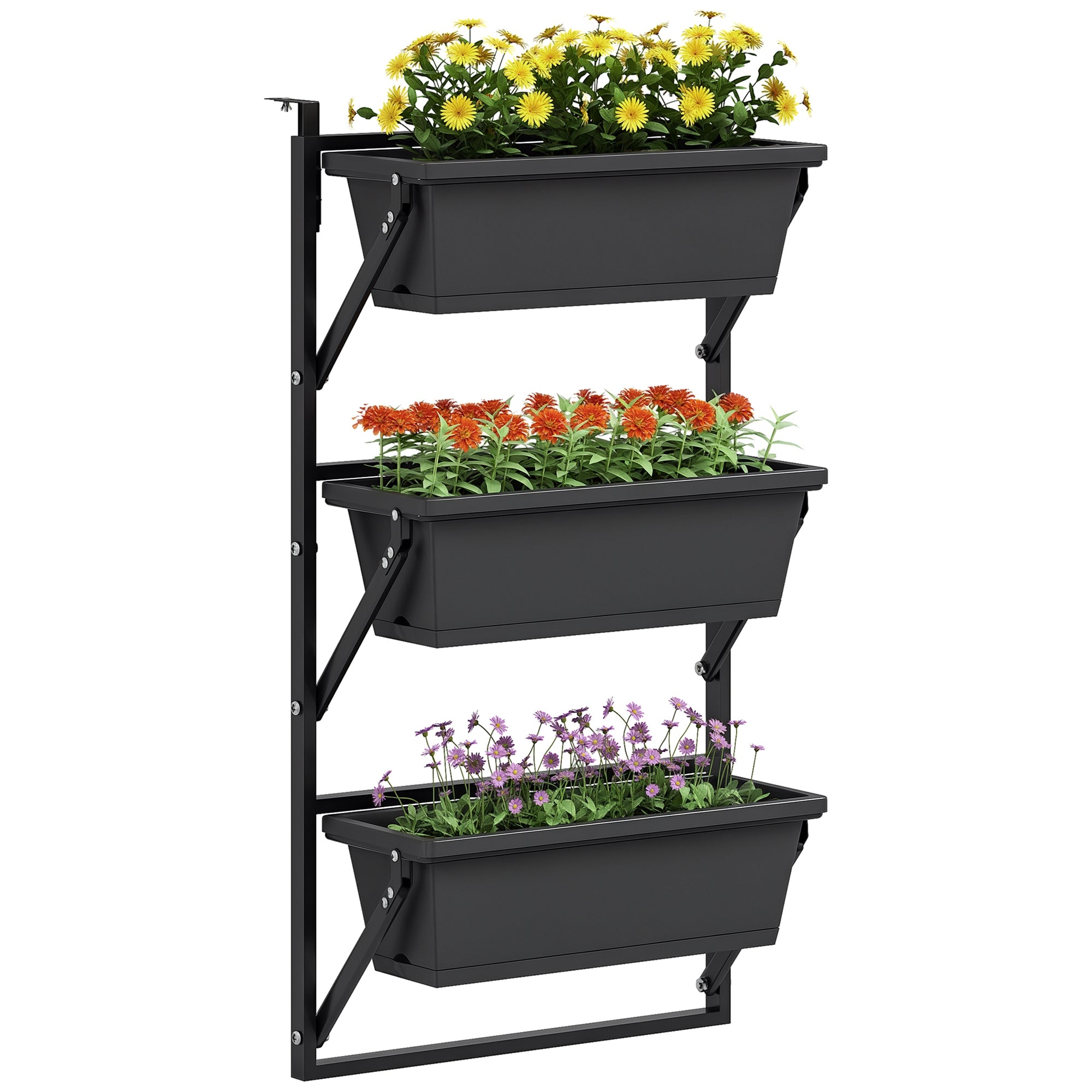 3-Piece Flower Pot Planter with Holes, 56x42 cm Plant Pots, Square Plant Pot, Plastic Flower Pot for Tomatoes and Flowers, Plant Pot for Garden Balcony, Dark Grey