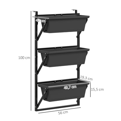 3-Piece Flower Pot Planter with Holes, 56x42 cm Plant Pots, Square Plant Pot, Plastic Flower Pot for Tomatoes and Flowers, Plant Pot for Garden Balcony, Dark Grey