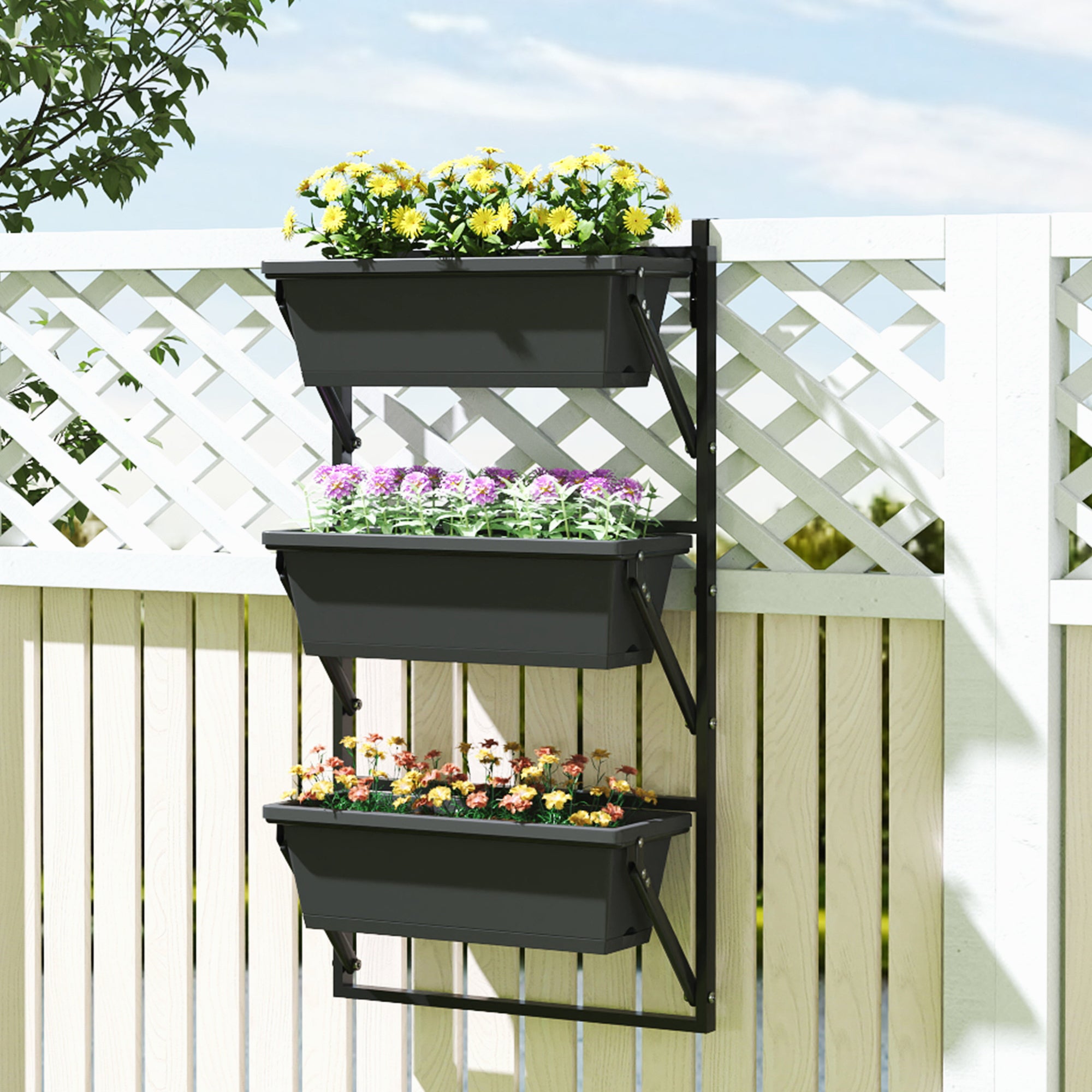 3-Piece Flower Pot Planter with Holes, 56x42 cm Plant Pots, Square Plant Pot, Plastic Flower Pot for Tomatoes and Flowers, Plant Pot for Garden Balcony, Dark Grey