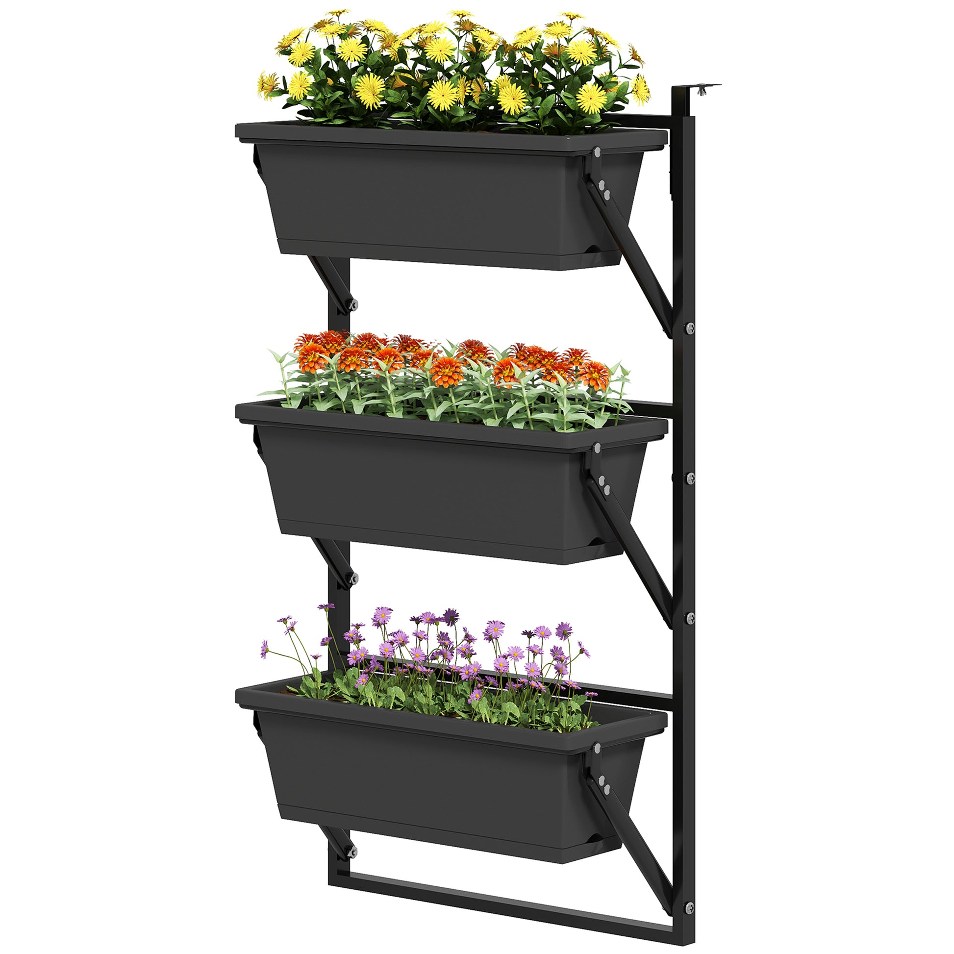 3-Piece Flower Pot Planter with Holes, 56x42 cm Plant Pots, Square Plant Pot, Plastic Flower Pot for Tomatoes and Flowers, Plant Pot for Garden Balcony, Dark Grey
