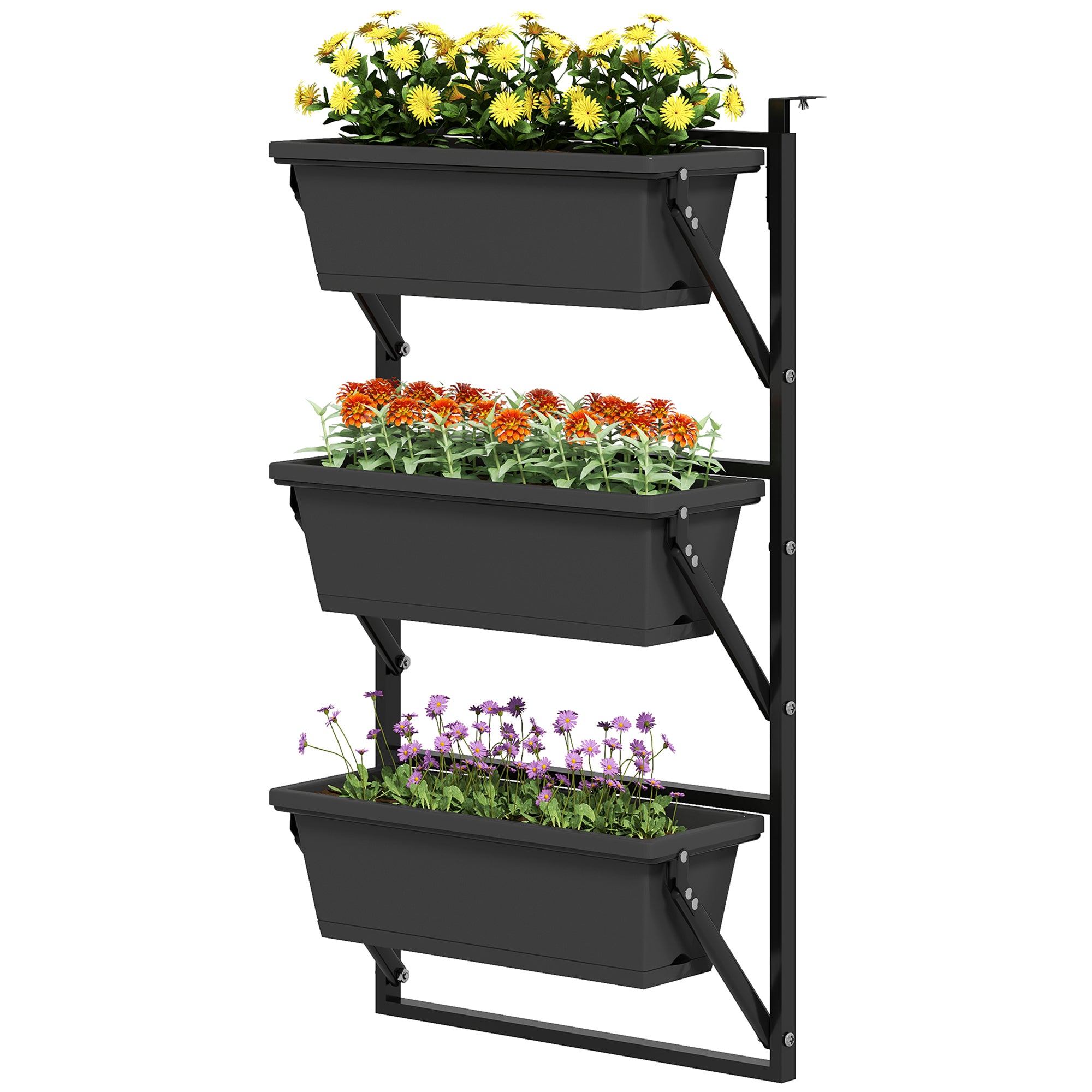 3-Piece Flower Pot Planter with Holes, 56x42 cm Plant Pots, Square Plant Pot, Plastic Flower Pot for Tomatoes and Flowers, Plant Pot for Garden Balcony, Dark Grey