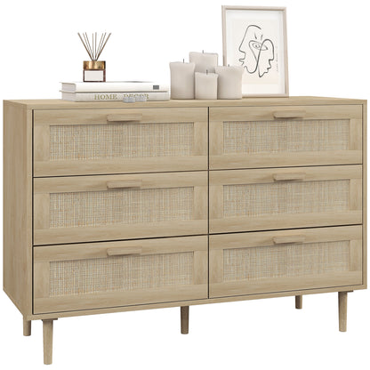 6-Drawer Chest Storage Unit with Wicker Weave Dimensions 110L x 40W x 75H cm Light Wood Look