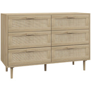 6-Drawer Chest Storage Unit with Wicker Weave Dimensions 110L x 40W x 75H cm Light Wood Look