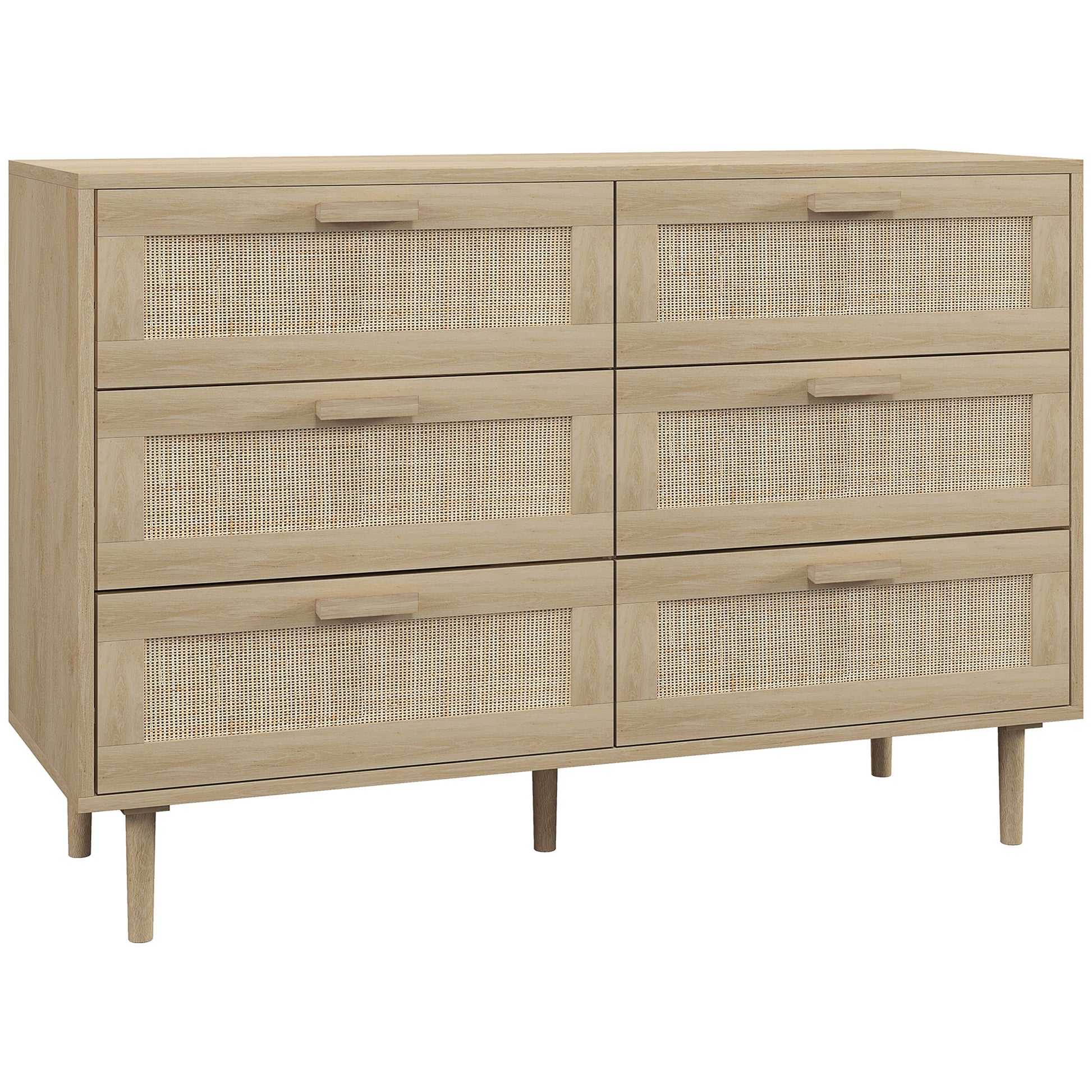 6-Drawer Chest Storage Unit with Wicker Weave Dimensions 110L x 40W x 75H cm Light Wood Look