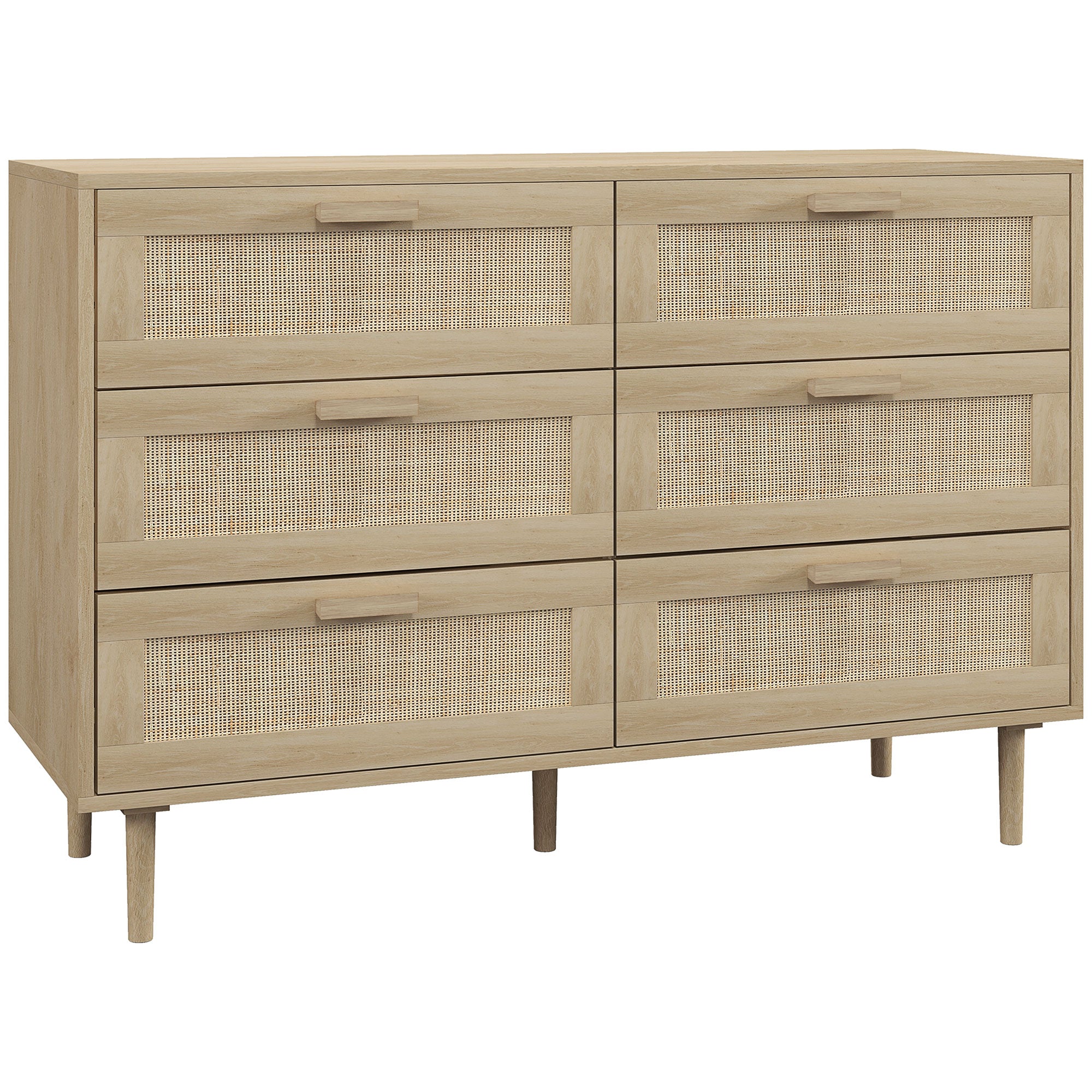6-Drawer Chest Storage Unit with Wicker Weave Dimensions 110L x 40W x 75H cm Light Wood Look