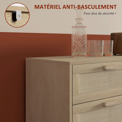 6-Drawer Chest Storage Unit with Wicker Weave Dimensions 110L x 40W x 75H cm Light Wood Look