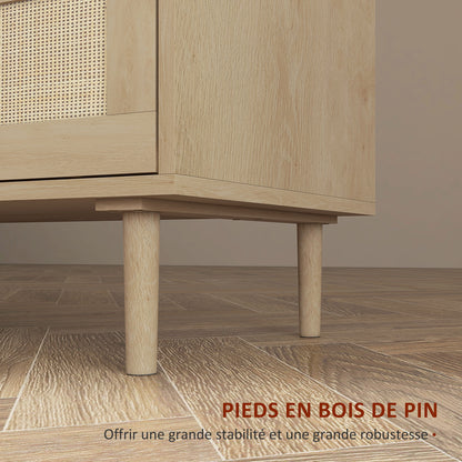 6-Drawer Chest Storage Unit with Wicker Weave Dimensions 110L x 40W x 75H cm Light Wood Look