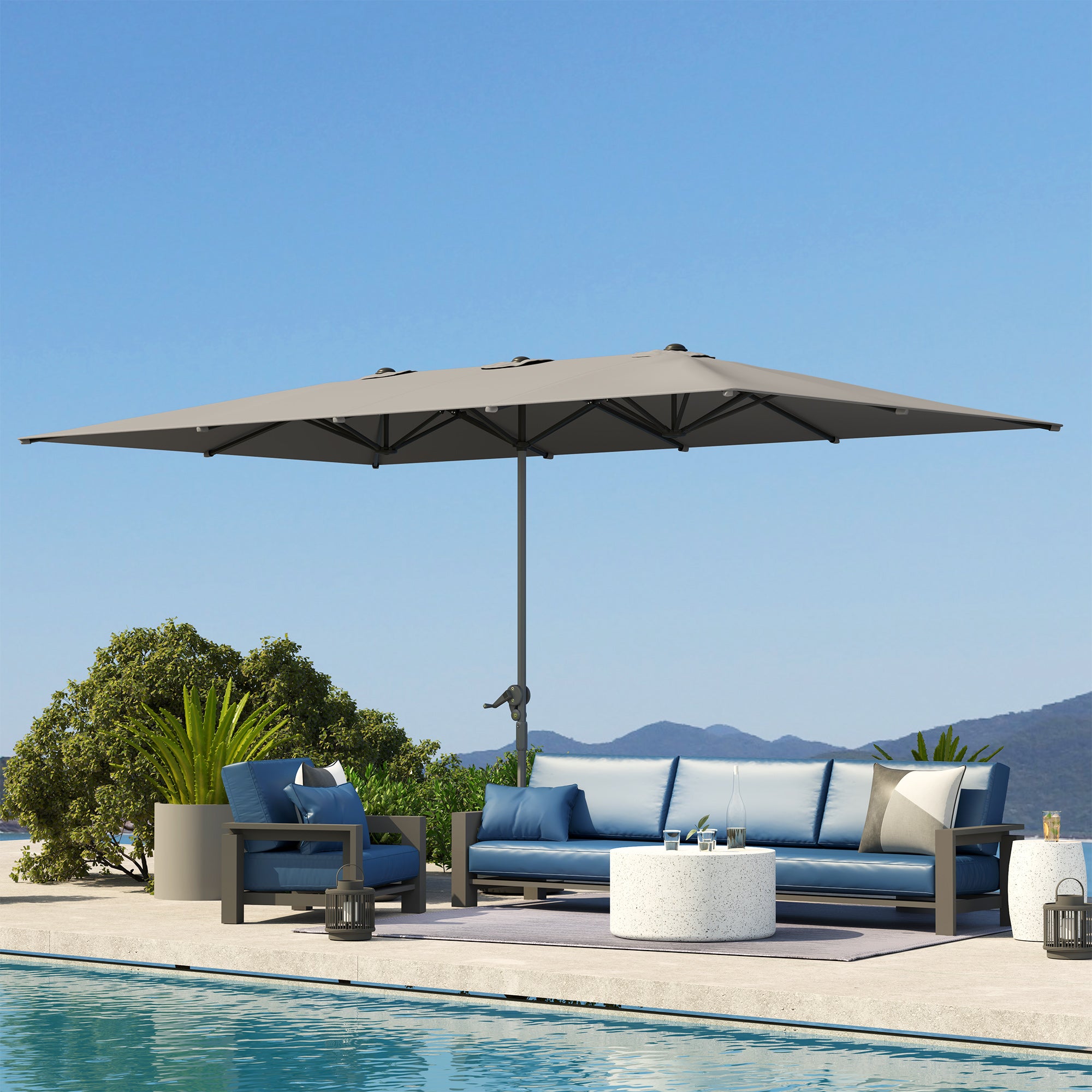 Double Sun Umbrella with Crank 451 x 264 cm, UV Protection 50+ Parasol, Windproof Garden Umbrella Balcony Umbrella Aluminum Market Umbrella Sun Protection for Balcony Terrace Garden Dark Gray